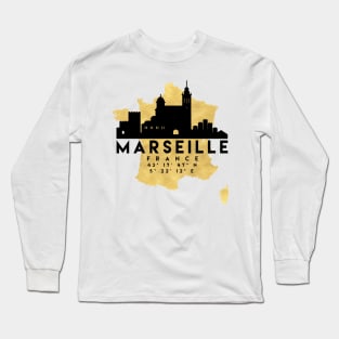 Marseille France Skyline Map Art Long Sleeve T-Shirt